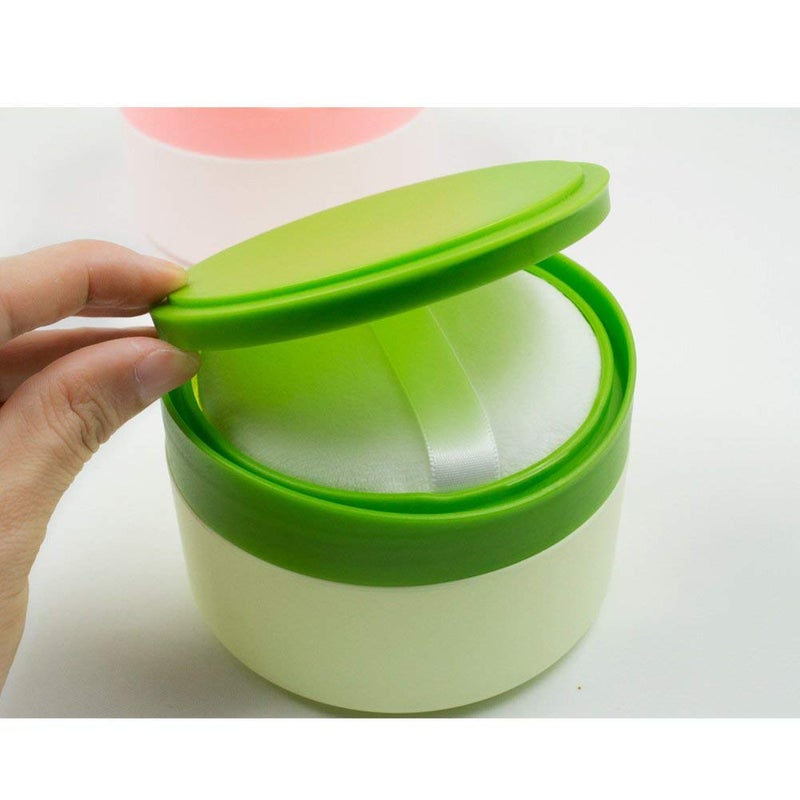 XINGZI 1Pcs Empty Refillable Baby Talcum Powder Box with Green Lid Sifter and Powder Puff Baby Skin Care Powder Case Loose Powder Jar Container Bottle Holder for After-Bath - Image 2